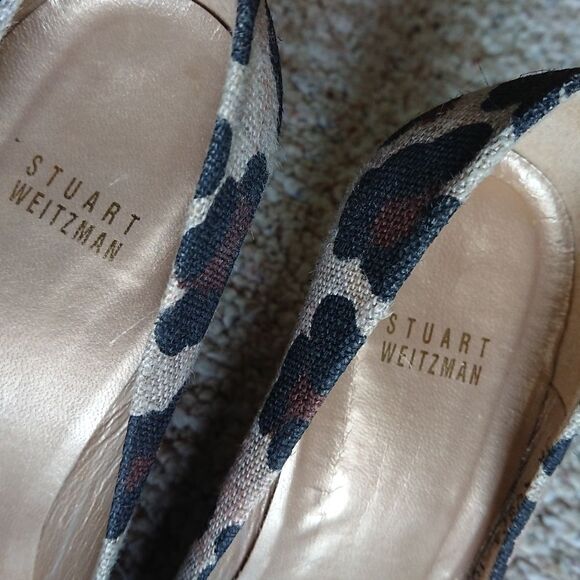 Stuart Weitzman fabric Leopard flowers Print Peep Toe wedges Size 10M - Picture 10 of 12